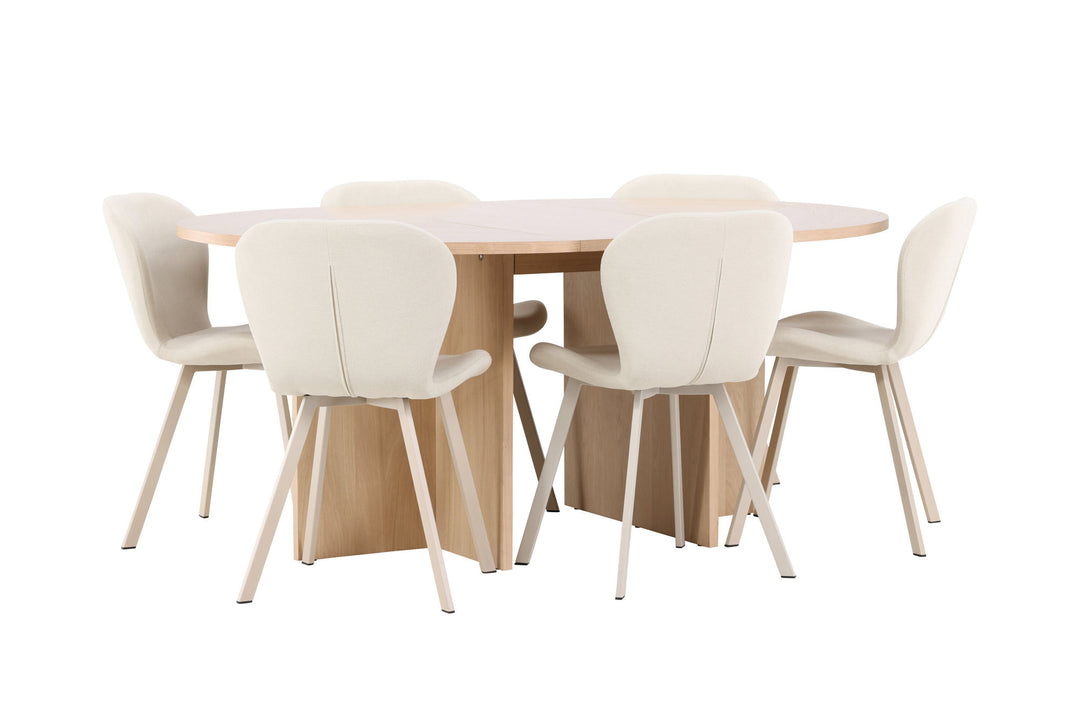 Venture Home Strada Table - Whitewash with 6 Lilja Chair - Beige