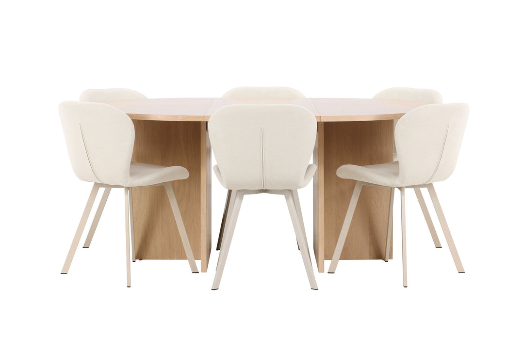 Venture Home Strada Table - Whitewash with 6 Lilja Chair - Beige