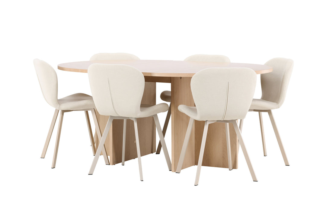 Venture Home Strada Table - Whitewash with 6 Lilja Chair - Beige