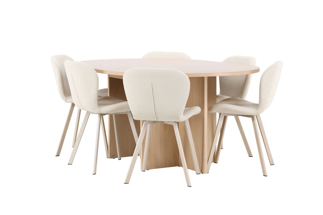 Venture Home Strada Table - Whitewash with 6 Lilja Chair - Beige