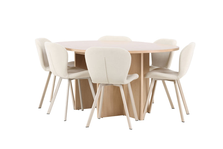 Venture Home Strada Table - Whitewash with 6 Lilja Chair - Beige
