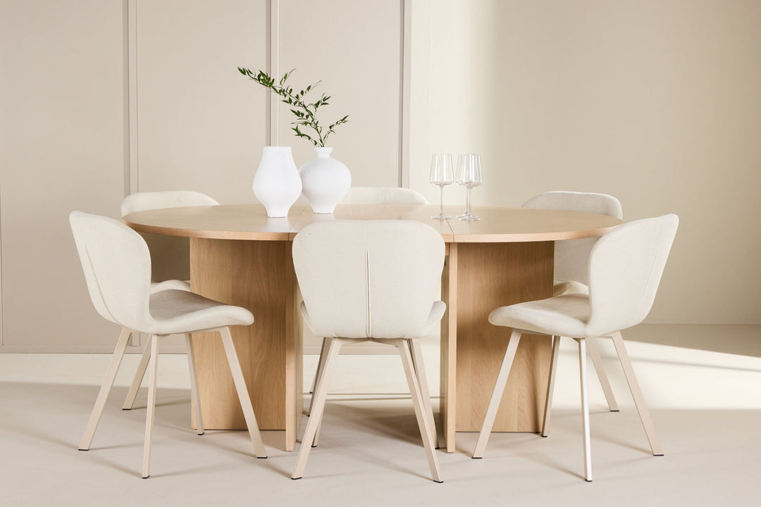 Venture Home Strada Table - Whitewash with 6 Lilja Chair - Beige