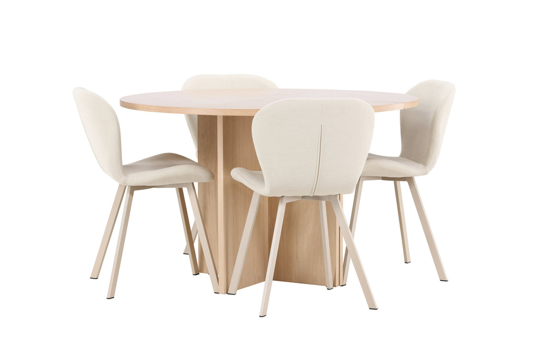 Venture Home Strada Table - Whitewash with 4 Lilja Chair - Beige