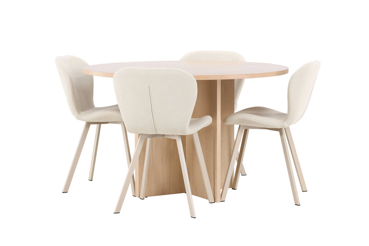 Venture Home Strada Table - Whitewash with 4 Lilja Chair - Beige