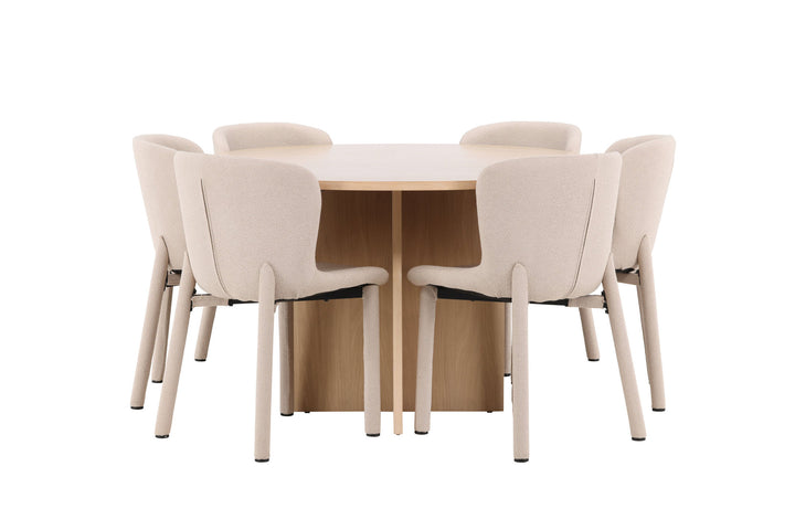 Venture Home Strada Table - Whitewash with 6 Astoria Chair - Beige