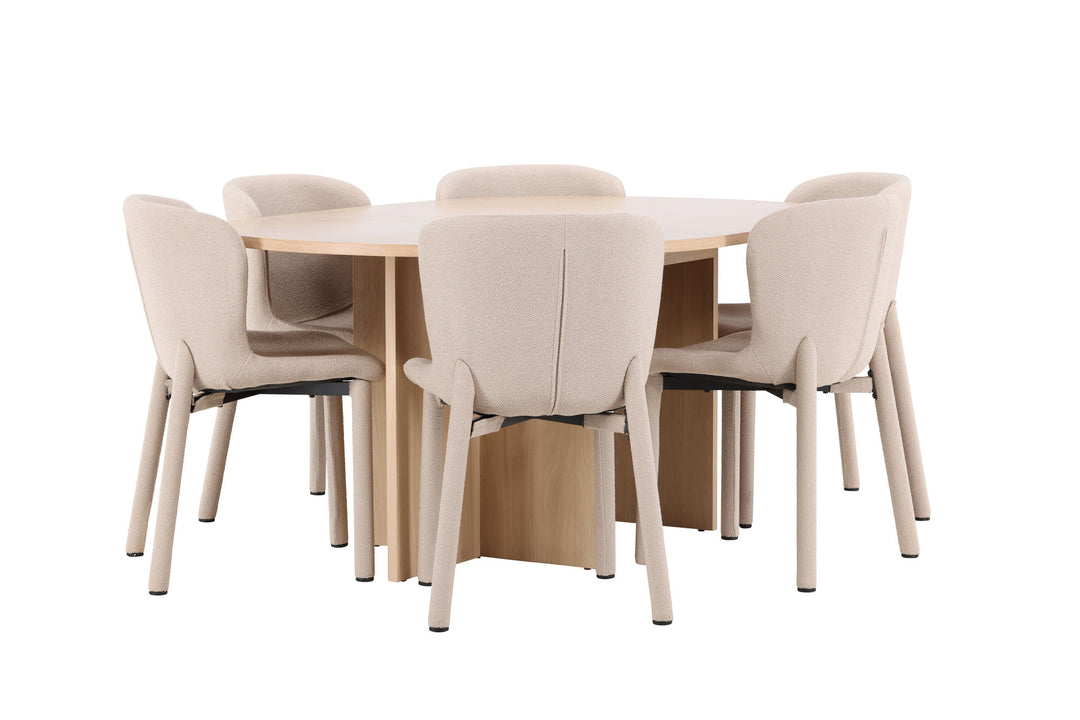 Venture Home Strada Table - Whitewash with 6 Astoria Chair - Beige