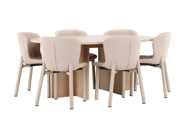 Venture Home Strada Table - Whitewash with 6 Astoria Chair - Beige