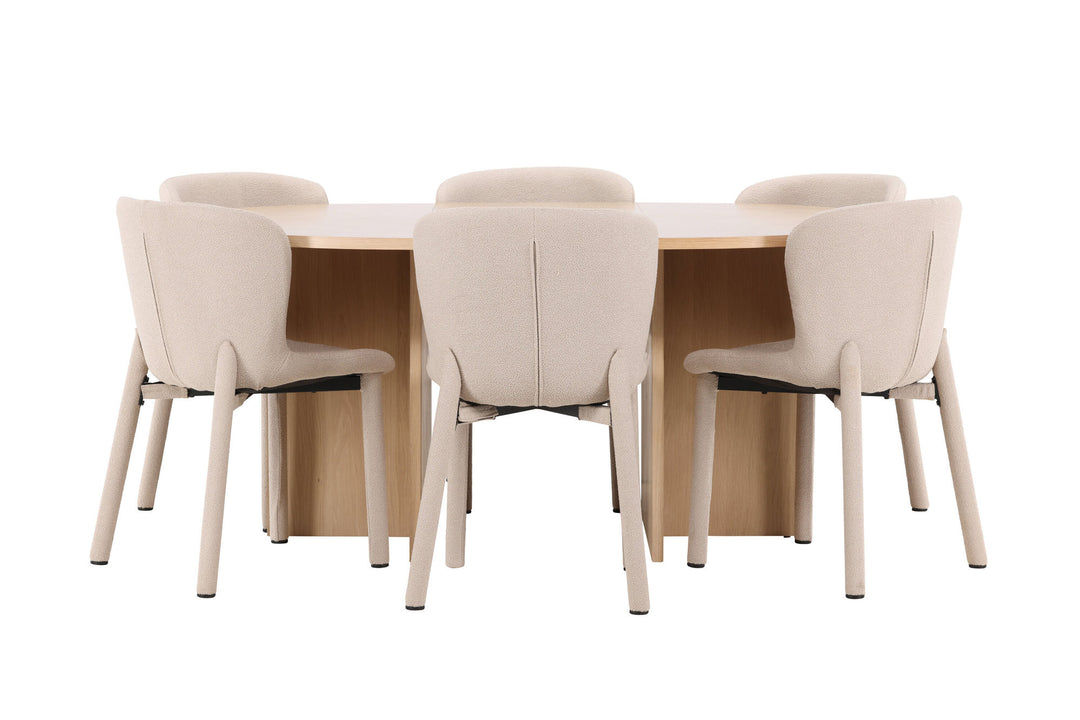 Venture Home Strada Table - Whitewash with 6 Astoria Chair - Beige