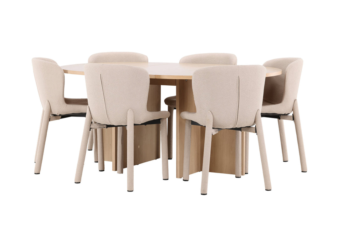 Venture Home Strada Table - Whitewash with 6 Astoria Chair - Beige