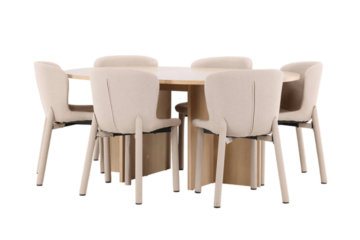 Venture Home Strada Table - Whitewash with 6 Astoria Chair - Beige