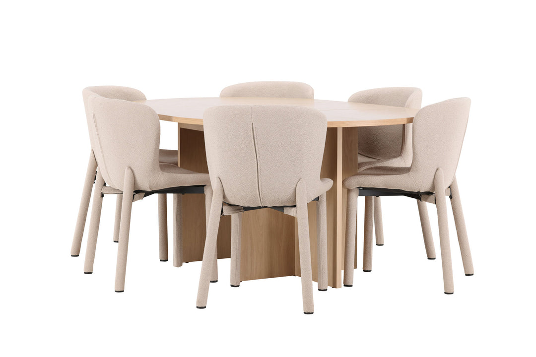 Venture Home Strada Table - Whitewash with 6 Astoria Chair - Beige