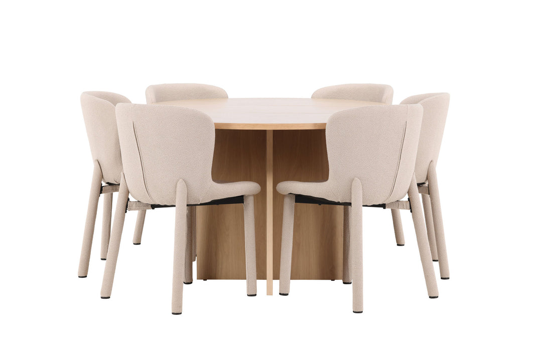 Venture Home Strada Table - Whitewash with 6 Astoria Chair - Beige