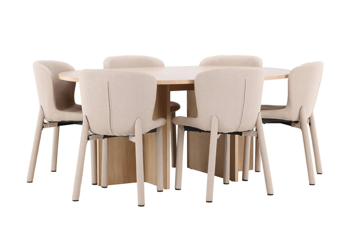 Venture Home Strada Table - Whitewash with 6 Astoria Chair - Beige