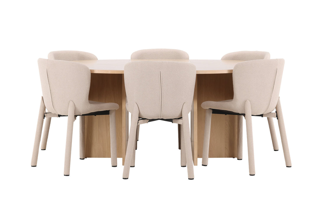 Venture Home Strada Table - Whitewash with 6 Astoria Chair - Beige