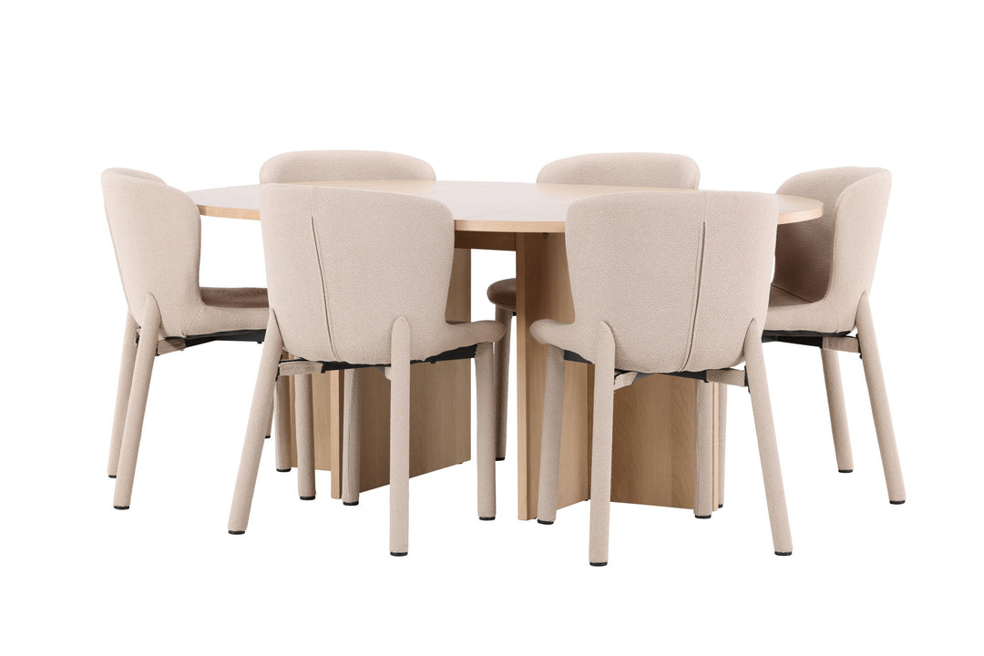 Venture Home Strada Table - Whitewash with 6 Astoria Chair - Beige