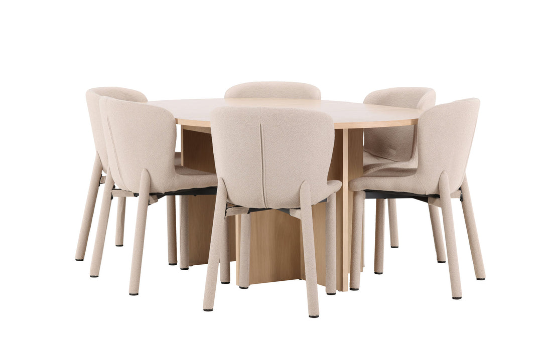Venture Home Strada Table - Whitewash with 6 Astoria Chair - Beige