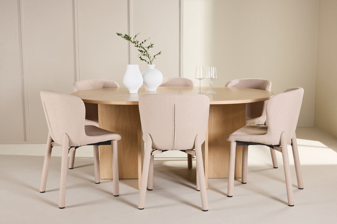 Venture Home Strada Table - Whitewash with 6 Astoria Chair - Beige