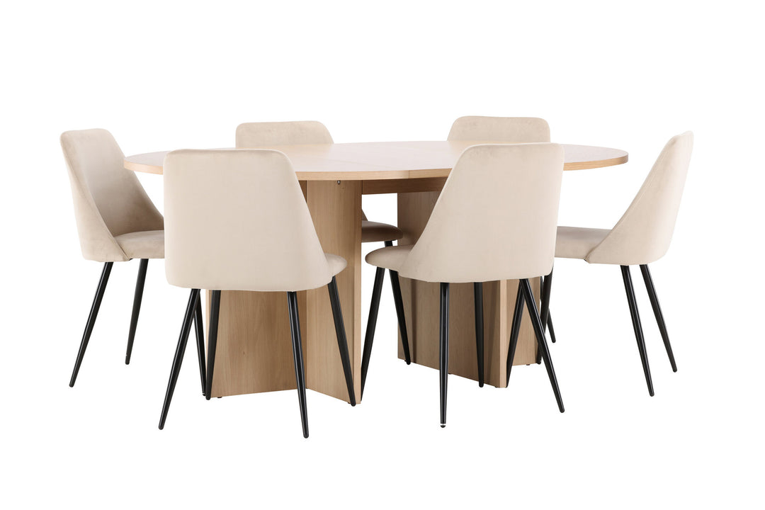 Venture Home Strada Table - Whitewash with 6 Night Chair - Black / Beige