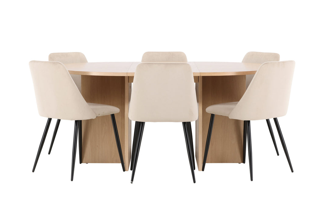 Venture Home Strada Table - Whitewash with 6 Night Chair - Black / Beige
