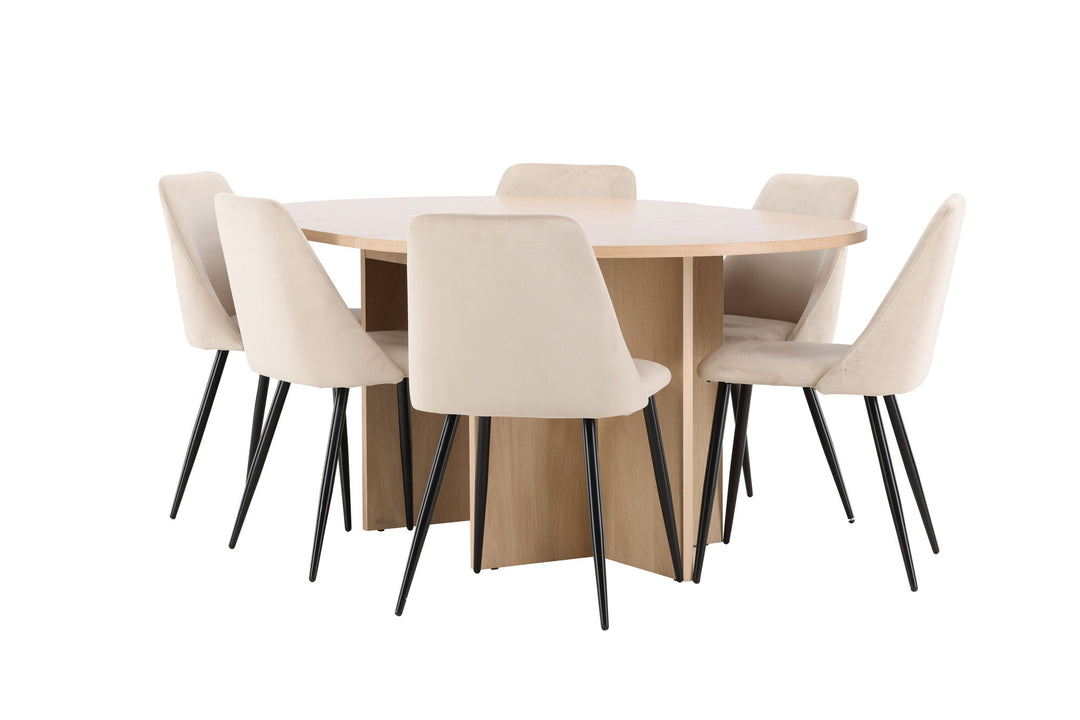 Venture Home Strada Table - Whitewash with 6 Night Chair - Black / Beige