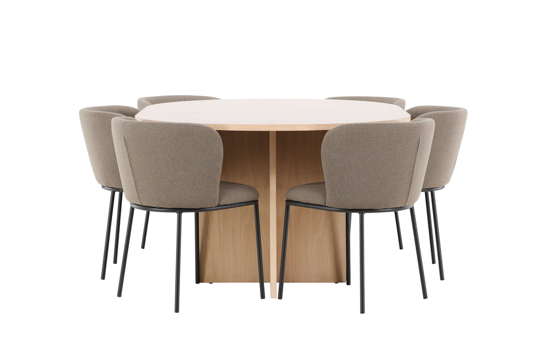 Venture Home Strada Table - Whitewash with 6 Edina Chair - Black / Brown