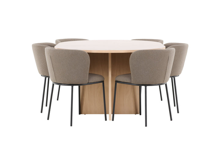 Venture Home Strada Table - Whitewash with 6 Edina Chair - Black / Brown