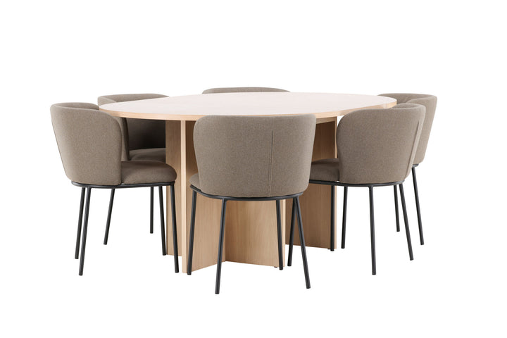 Venture Home Strada Table - Whitewash with 6 Edina Chair - Black / Brown