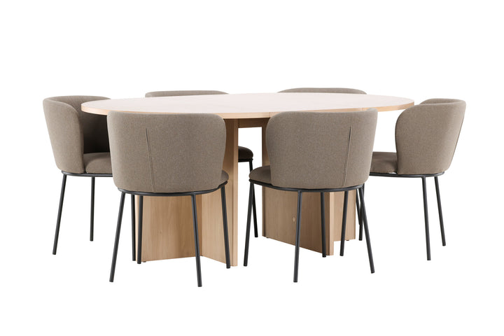 Venture Home Strada Table - Whitewash with 6 Edina Chair - Black / Brown