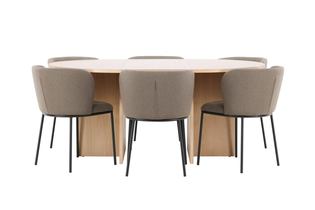 Venture Home Strada Table - Whitewash with 6 Edina Chair - Black / Brown