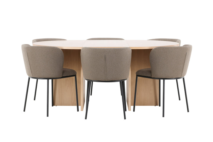 Venture Home Strada Table - Whitewash with 6 Edina Chair - Black / Brown