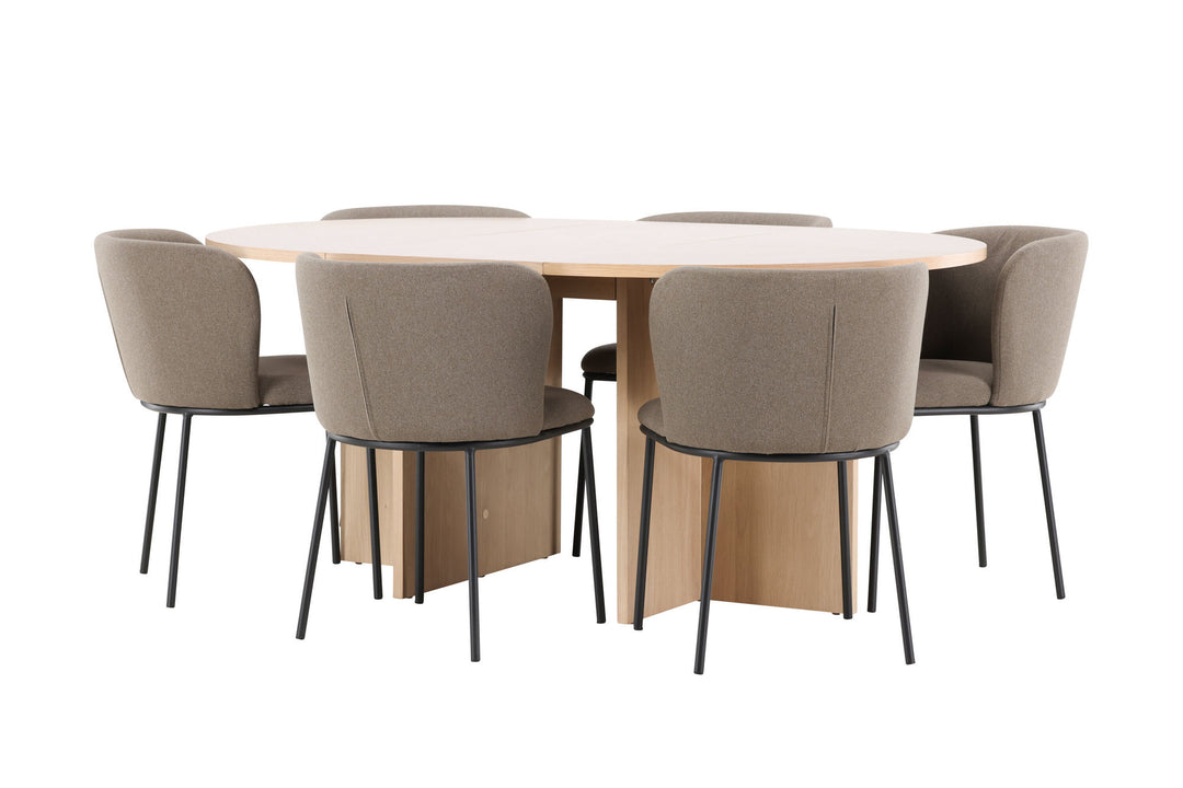 Venture Home Strada Table - Whitewash with 6 Edina Chair - Black / Brown