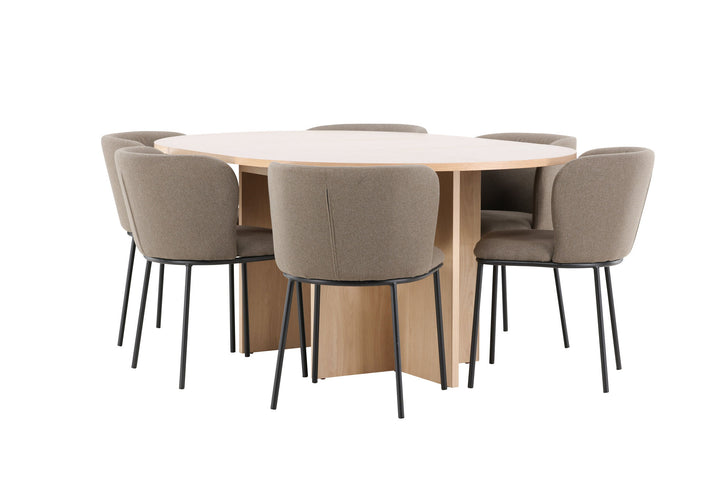Venture Home Strada Table - Whitewash with 6 Edina Chair - Black / Brown