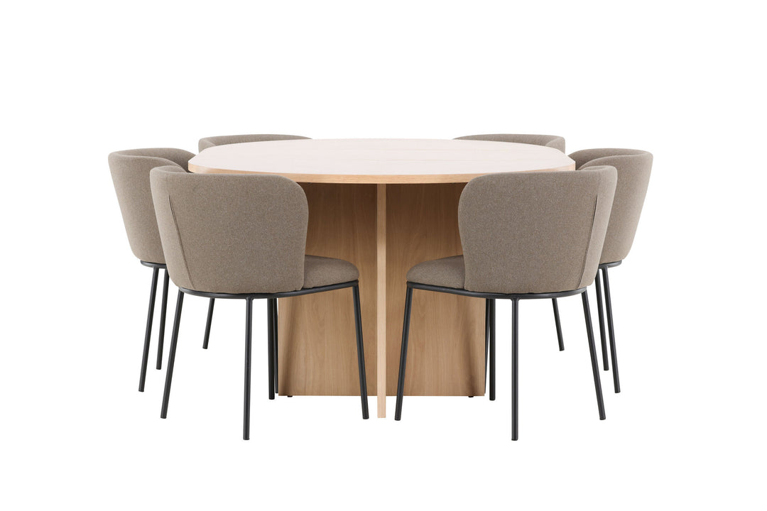 Venture Home Strada Table - Whitewash with 6 Edina Chair - Black / Brown