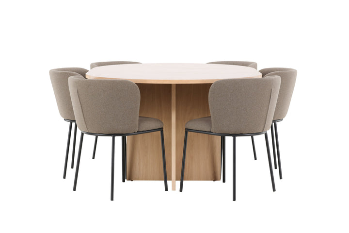 Venture Home Strada Table - Whitewash with 6 Edina Chair - Black / Brown