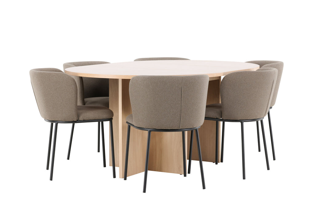 Venture Home Strada Table - Whitewash with 6 Edina Chair - Black / Brown