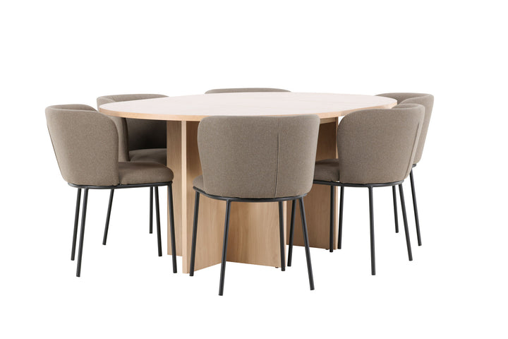 Venture Home Strada Table - Whitewash with 6 Edina Chair - Black / Brown