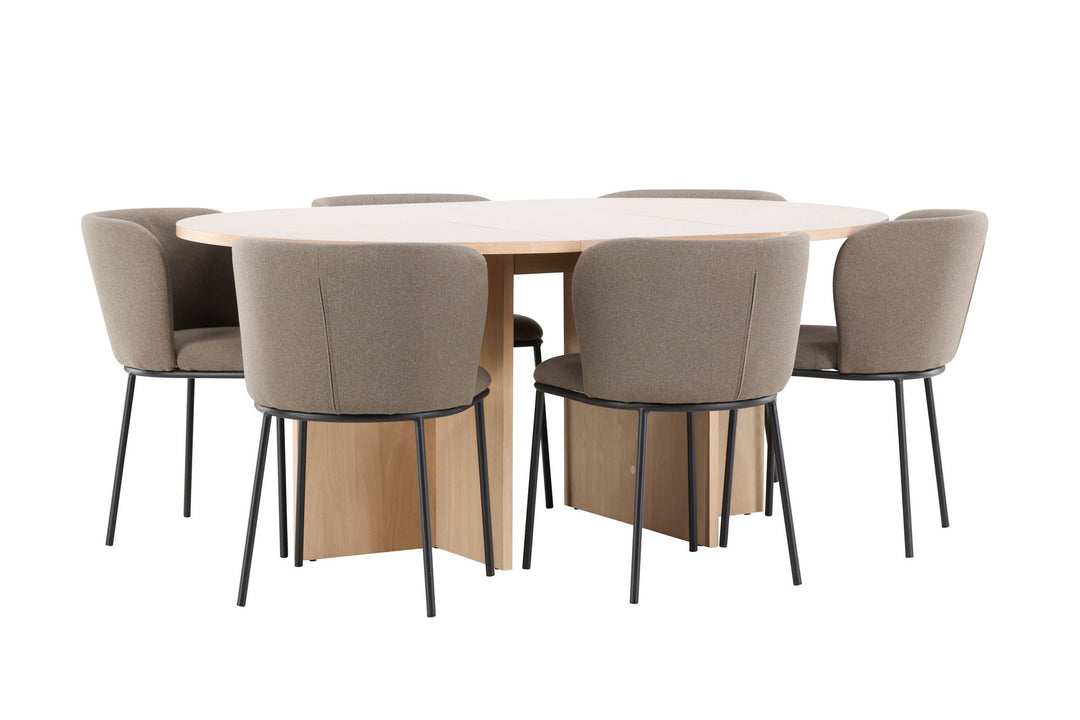 Venture Home Strada Table - Whitewash with 6 Edina Chair - Black / Brown