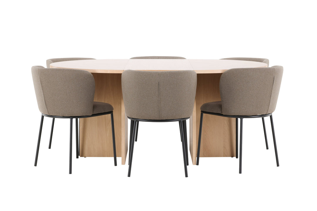 Venture Home Strada Table - Whitewash with 6 Edina Chair - Black / Brown