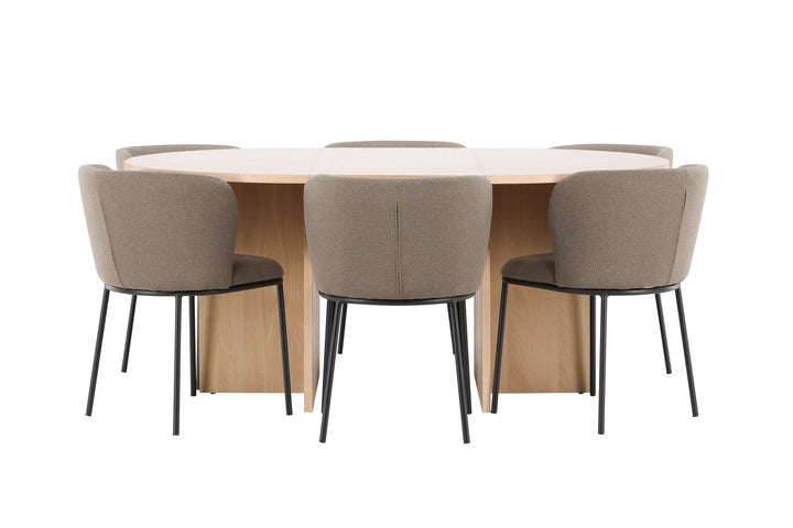 Venture Home Strada Table - Whitewash with 6 Edina Chair - Black / Brown