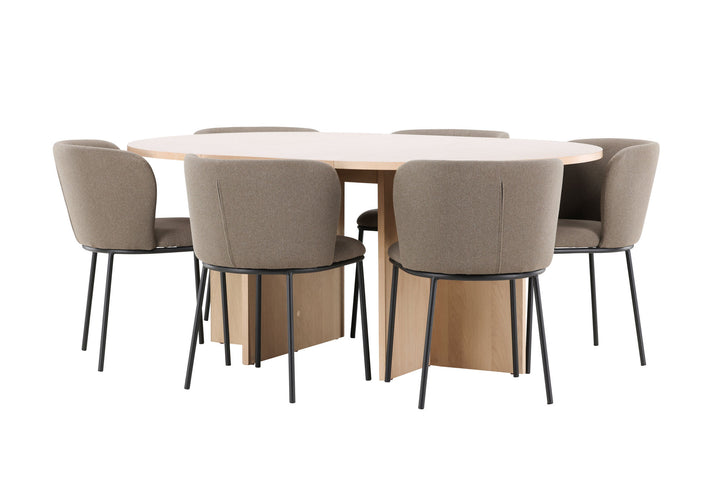 Venture Home Strada Table - Whitewash with 6 Edina Chair - Black / Brown