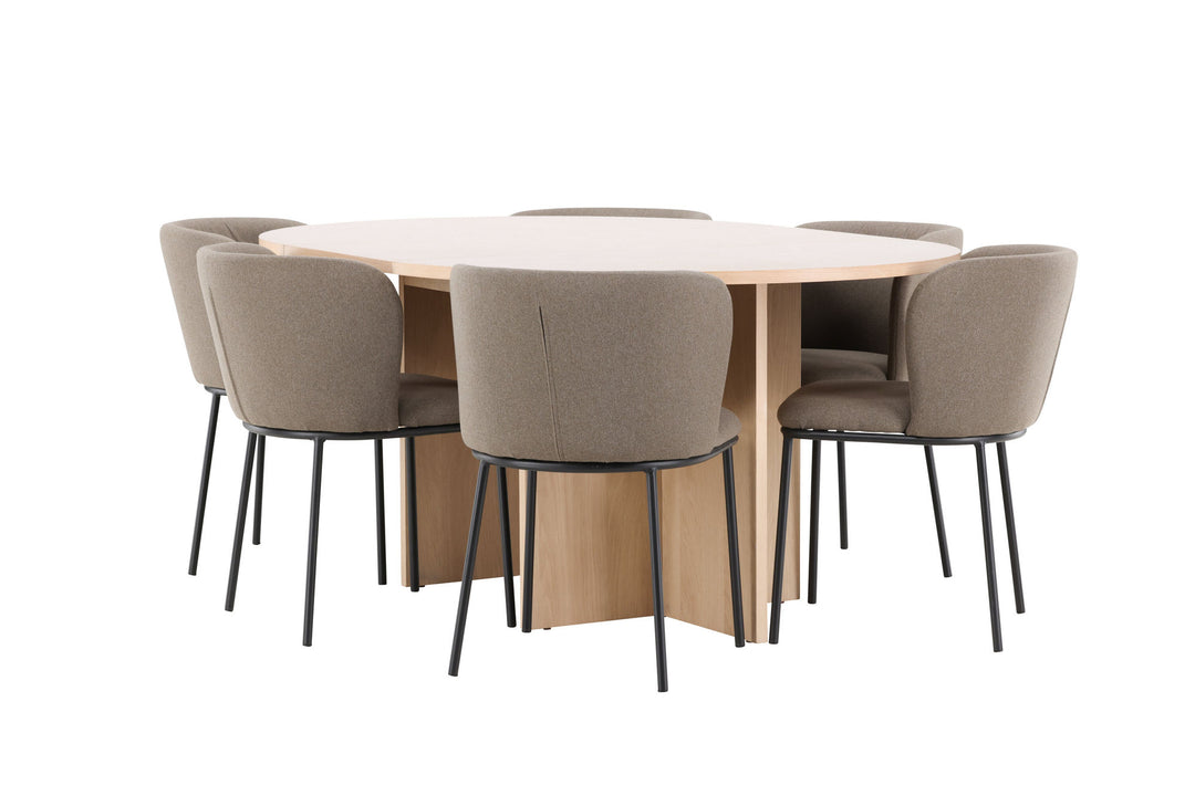 Venture Home Strada Table - Whitewash with 6 Edina Chair - Black / Brown