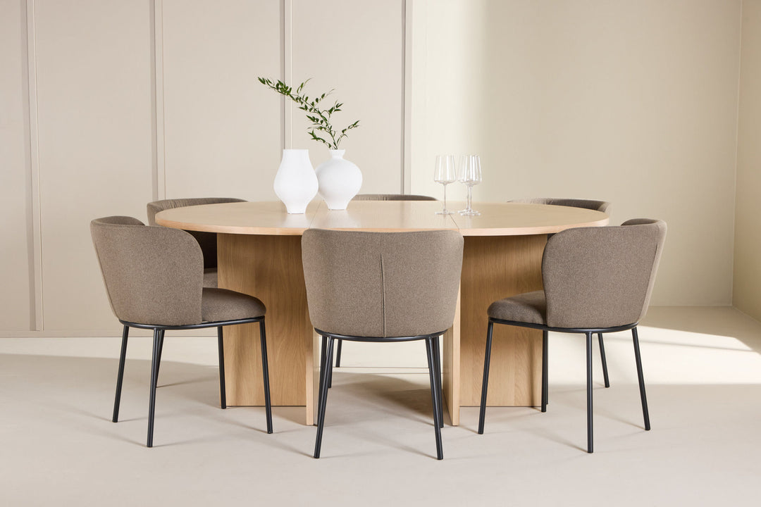 Venture Home Strada Table - Whitewash with 6 Edina Chair - Black / Brown