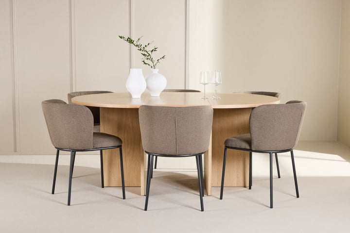 Venture Home Strada Table - Whitewash with 6 Edina Chair - Black / Brown