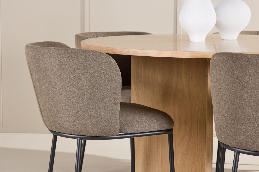 Venture Home Strada Table - Whitewash with 6 Edina Chair - Black / Brown