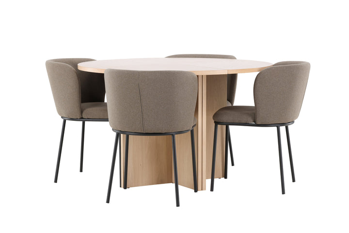 Venture Home Strada Table - Whitewash with 4 Edina Chair - Black / Brown