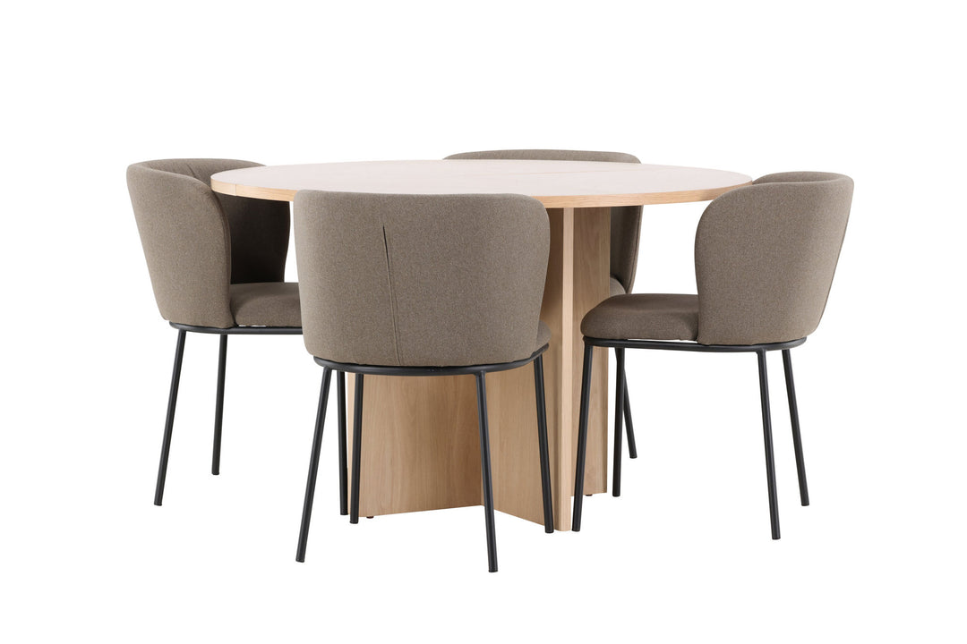 Venture Home Strada Table - Whitewash with 4 Edina Chair - Black / Brown