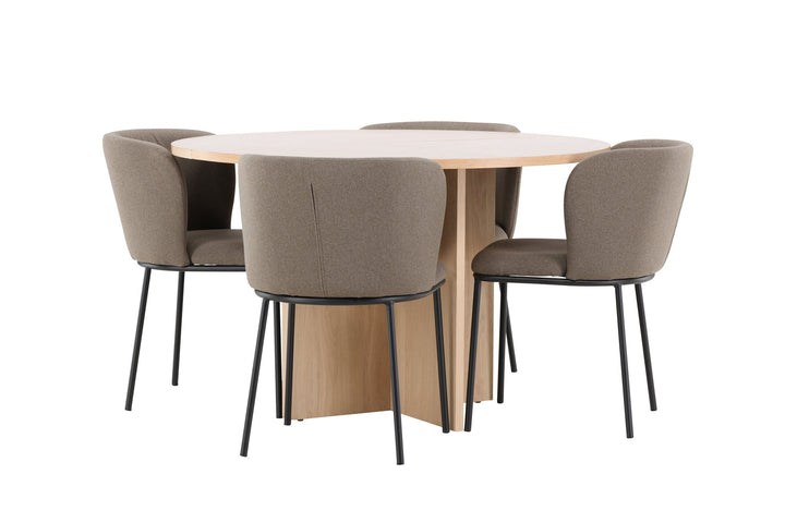 Venture Home Strada Table - Whitewash with 4 Edina Chair - Black / Brown