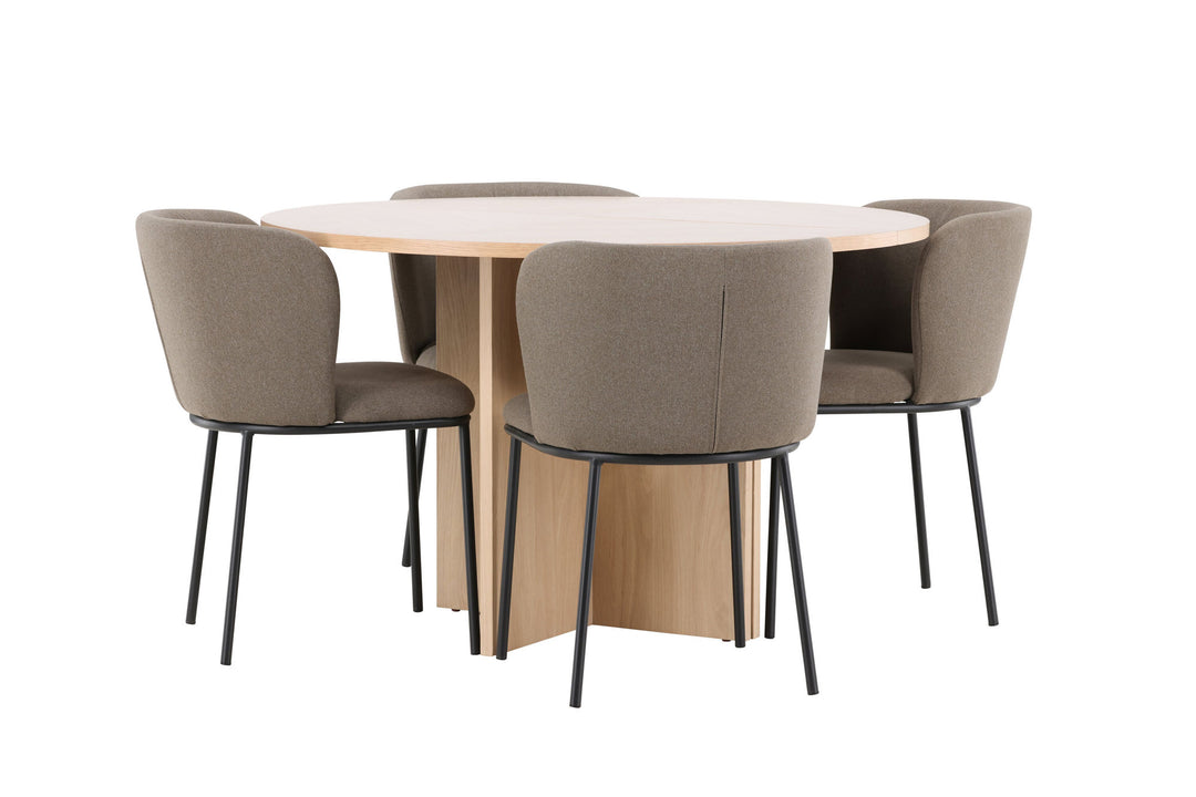 Venture Home Strada Table - Whitewash with 4 Edina Chair - Black / Brown