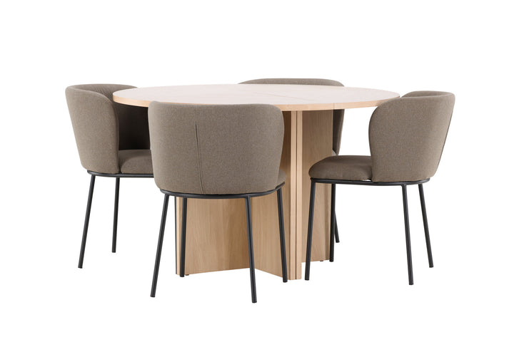 Venture Home Strada Table - Whitewash with 4 Edina Chair - Black / Brown