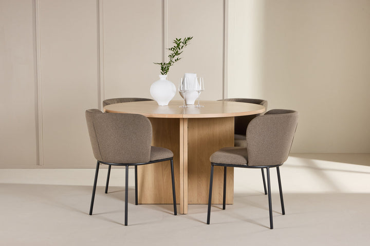 Venture Home Strada Table - Whitewash with 4 Edina Chair - Black / Brown